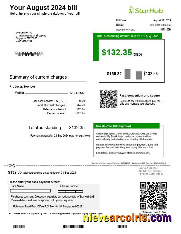 Singapore StarHub business utility bill